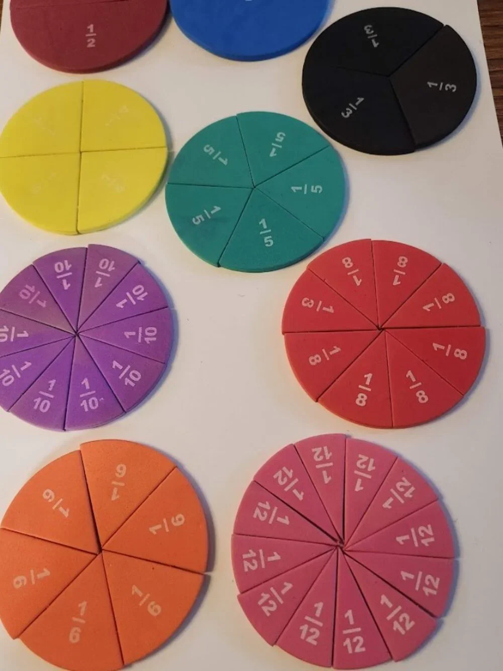 Foam Numbered Fraction Circles Math Manipulatives Toys Tools Educational Kit Set